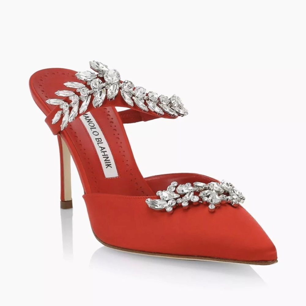 Manolo Blahnik Lurum 90MM Embellished Satin Mules size 36